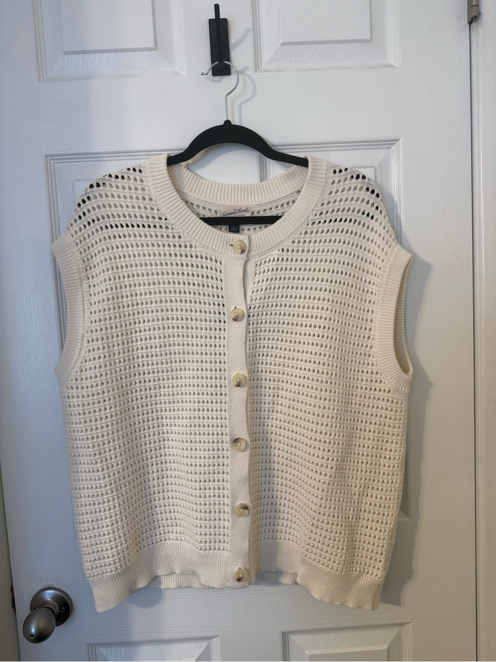 Universal Thread Cream Open-Knit Button Front Sleeveless Vest